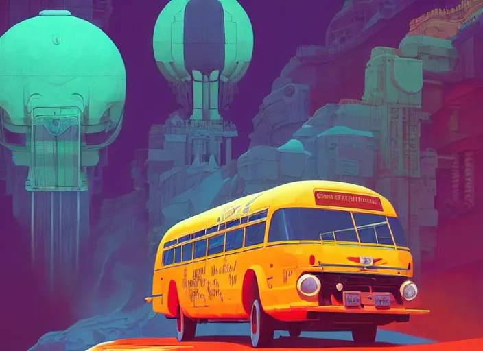 Image similar to a colorful indian bus by paolo eleuteri serpieri and tomer hanuka and chesley bonestell and daniel merriam and tomokazu matsuyama, unreal engine, high resolution render, featured on artstation, octane, 8 k, highly intricate details, vivid colors, vector illustration