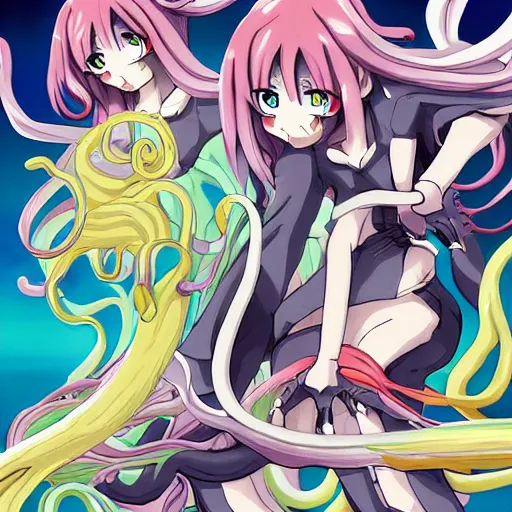 Image similar to Anime tentacle monster, anime shot, action shot, trending anime