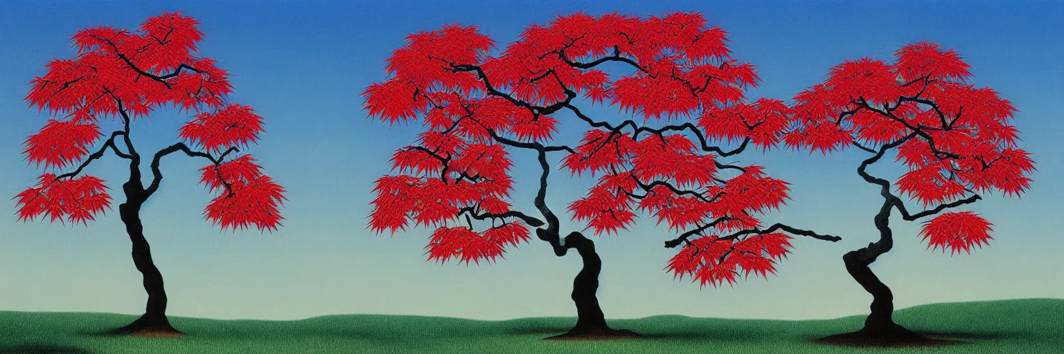 Image similar to crane japanese maple tree painting magritte