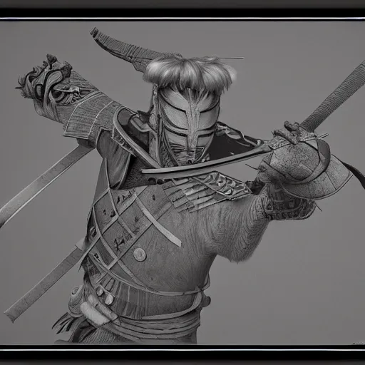 Image similar to 'a sketch to a samurai in ink manga panel ,octane render, artstation , highly detailded'