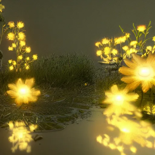 Image similar to Luminescent flower blooming at twilight, cgsociety, r /art, trending on artstation, artstationHD, octane render, highly detailed, vray, volumetric lighting, unreal engine