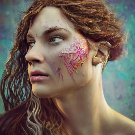 Image similar to full body pose, hyperrealistic photograph of a beautiful attractive hippy woman, dim volumetric lighting, 8 k, octane beautifully detailed render, extremely hyper detailed, intricate, epic composition, cinematic lighting, masterpiece, trending on artstation, very very detailed, masterpiece, stunning, hdr, smooth, sharp focus, high resolution, award, winning photo, dslr, 5 0 mm