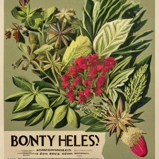 Image similar to a vintage botany poster with different herbs and spices