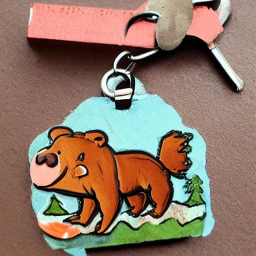 Image similar to keychain of a bear and a salmon