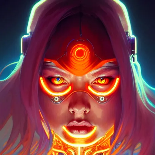 Prompt: cyborg, female, fantasy, flaming hair, portrait, highly detailed, digital painting, beautiful eyes, symmetry, concept art, sharp focus, illustration, art by artgerm and greg rutkowski and magali villeneuve and ilya kuvshinov! : : alphonse mucha : : - 0. 2