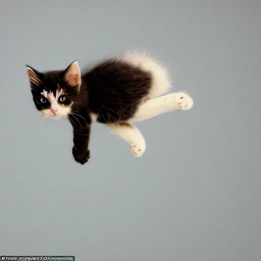 Prompt: the cutest kitten in the world flying through the air