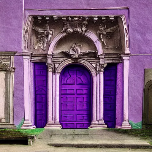 Prompt: renaissance architecture portal to a purple hell