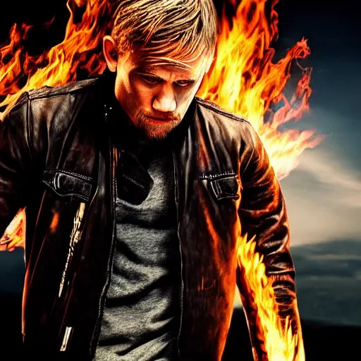 Image similar to Charlie hunnam As Ghostrider hyper realistic 4K quality