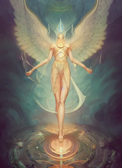 Prompt: archangel metatron detailed illustration by peter mohrbacher and by victo ngai trending on artstation