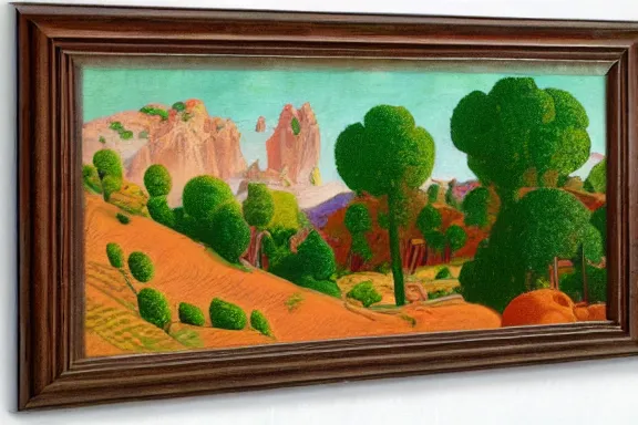 Image similar to a provencal ville on the surface of mars by asher brown durand, ansel adams and jean metzinger, oil on canva, color orange and color green