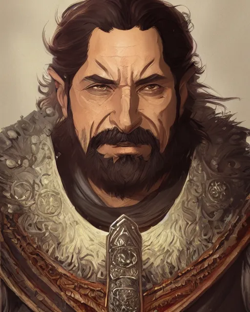 Prompt: digital painting of hernan cortes by filipe pagliuso and justin gerard, symmetric, fantasy, detailed, intricate, portrait, digital painting, sharp focus, tarot card, studio ghibli color scheme, handsome, concept art, alluring, game art, cel shading