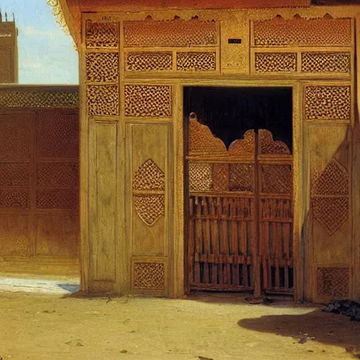 Prompt: gate of Kano in the Sokoto Caliphate Nigeria, 1885, highly detailed, oil on canvas, by Ilya Repin