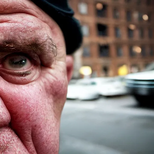 Prompt: closeup portrait of obese peaky blinders in a new york street, by Steve McCurry and David Lazar, natural light, detailed face, CANON Eos C300, ƒ1.8, 35mm, 8K, medium-format print