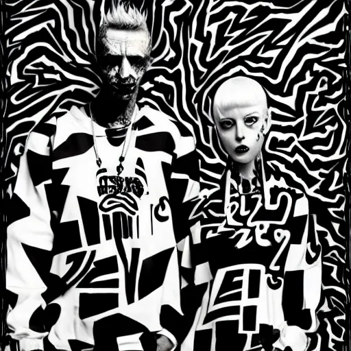 Prompt: blank and white zeff style art, die antwoord