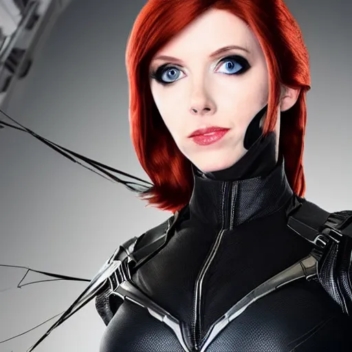 Image similar to A still photograph of Amouranth as Black Widow,