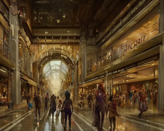 Image similar to a mall in the style of ancient babylon, art by greg rutkowski and artgerma, stunning concept art, interior design architecture