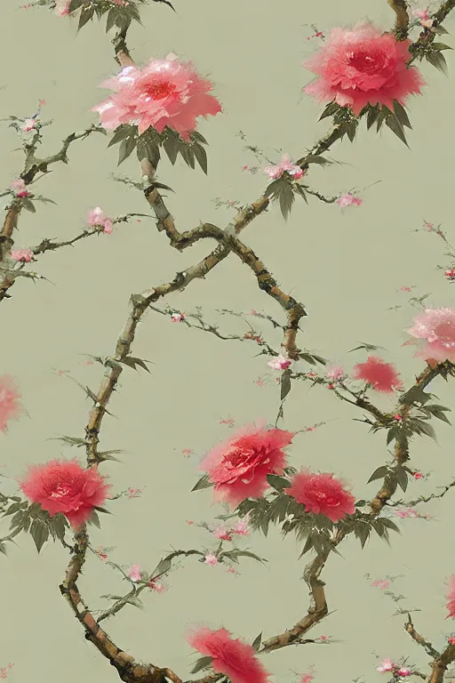 Prompt: Chinoiserie floral wallpaper by Craig Mullins, pixar