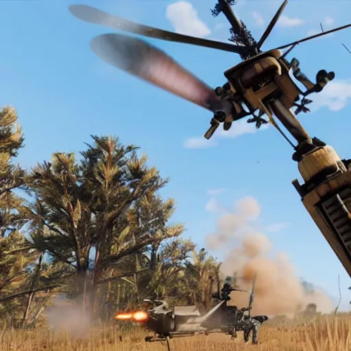 Image similar to apache helicopter in rdr 2 firing missiles