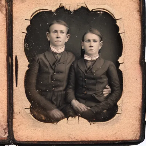 Image similar to tintype photo, two-headed