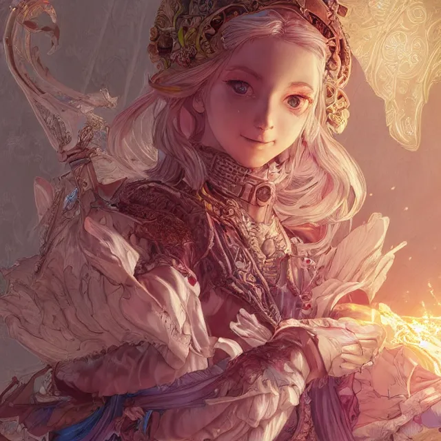 Image similar to the portrait of neutral good colorful female cleric bard as absurdly beautiful, gorgeous, elegant, young gravure idol, an ultrafine hyperdetailed illustration by kim jung gi, irakli nadar, intricate linework, sharp focus, bright colors, octopath traveler, final fantasy, unreal engine 5 highly rendered, global illumination, radiant light, detailed and intricate environment