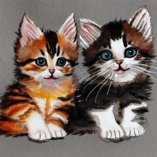 Image similar to cute kittens, watercolor, trending on artstation