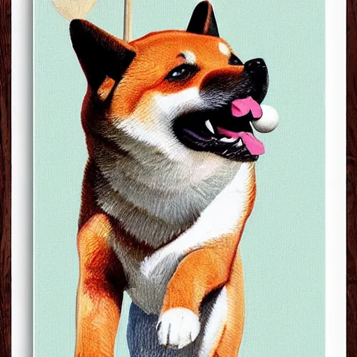 Image similar to shiba inu dog, baseball bat bonk, dog swinging bat 🐶 🏏 🎨🖌