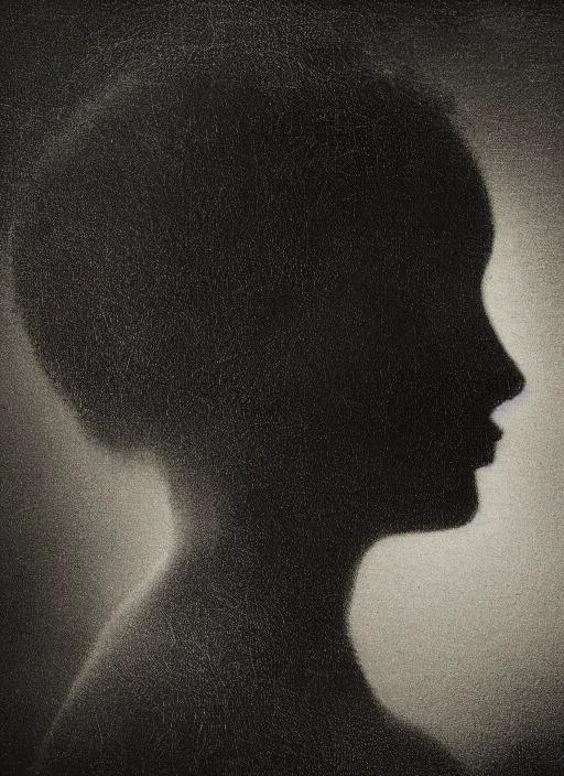 Image similar to a woman's face in profile, made of luminescent foliage, in the style of the Dutch masters and Gregory Crewdson, dark and moody, plain black background