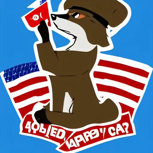 Image similar to fox animal dressed as a soldier in the style of a patriotic propaganda poster