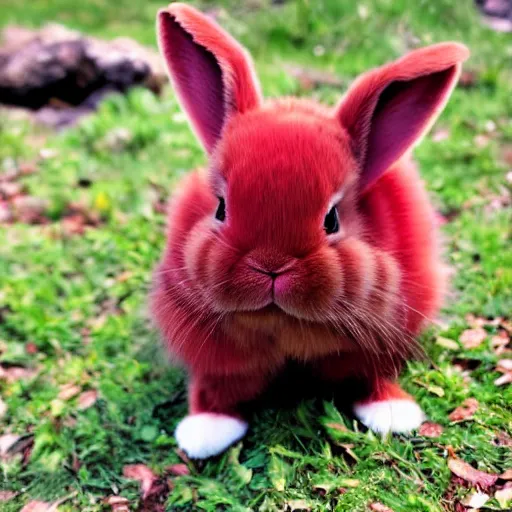 Image similar to an adorable crimson bunny creature with heart patters on its fur