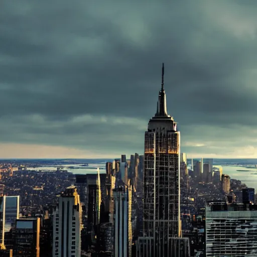 Prompt: giant gorilla on the top of new york, beautiful dynamic lighting, cinematic, extremely high detail, photo realistic, cinematic lighting, 8 k