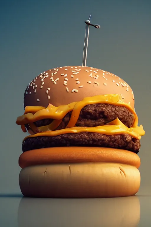 Prompt: tall burger with shrimps and cheese, high details, cinematic, 8k resolution, beautiful detailed, insanely intricate details, artstation trending, octane render, unreal engine,