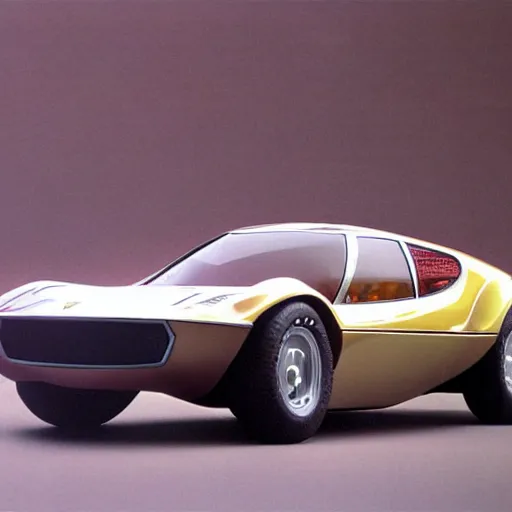 Image similar to retrofuturistic advanced ferrari sports car, detailed 1 9 7 0 s scifi art