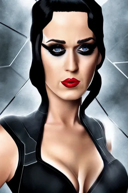 Prompt: katy perry as black widow in the avengers, portrait realistic photograph, very detailed face