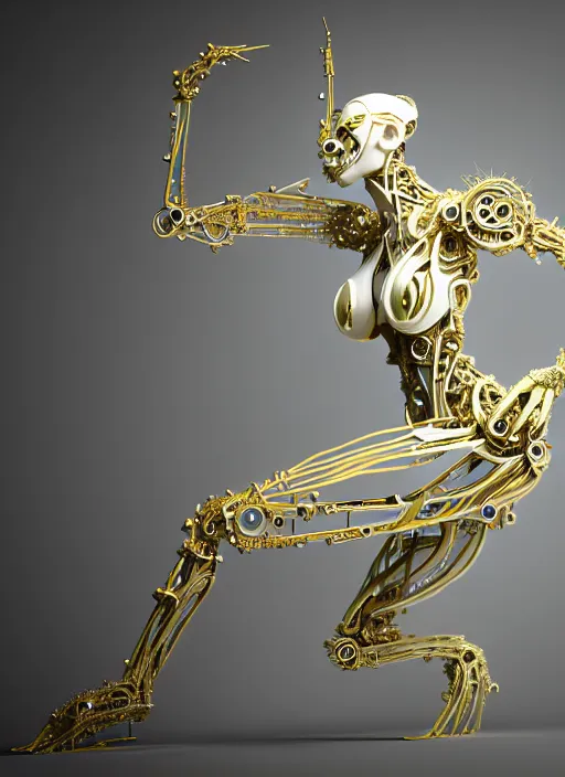 Image similar to abstract organic cyborg ornament in fluid creature, white and gold biomechanic plastic, glow lighting, fantasy, intricate, elegant, highly detailed, lifelike, photorealistic, octane render, 3d, concept art, smooth, sharp focus,