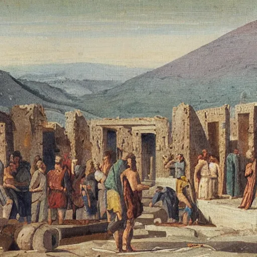 Prompt: the view of pompeii painted in the style of martinus rørbye