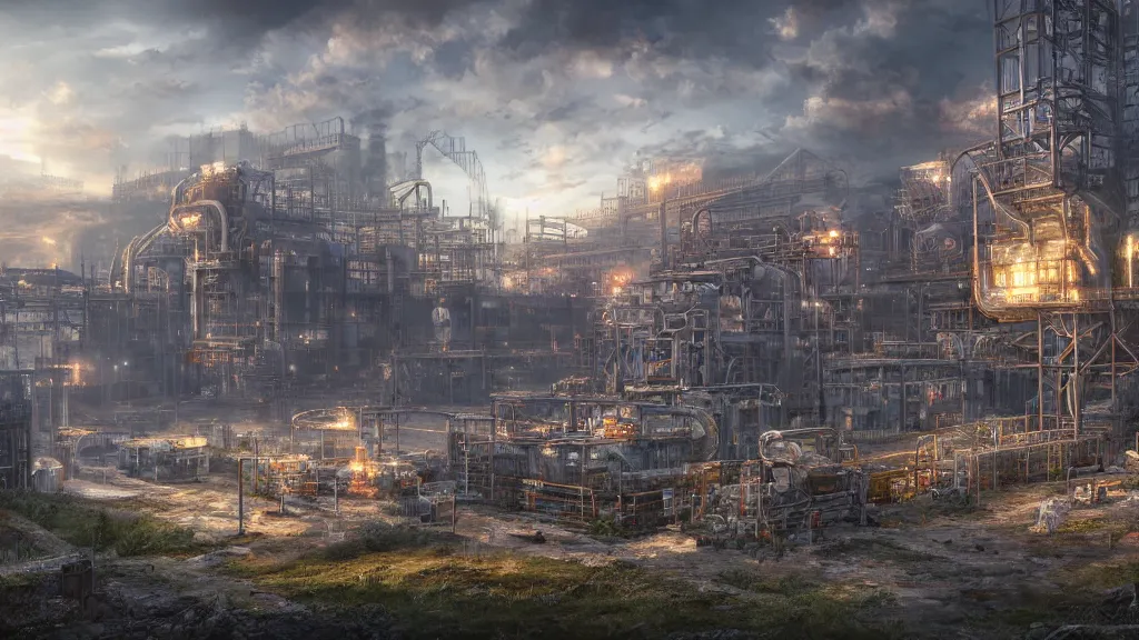 Prompt: industrial site, fantasy artwork, very very very beautiful scenery, hd, hdr, ue5, ue6, unreal engine 5, cinematic 4k wallpaper, 8k, ultra detailed, high resolution, artstation, award winning