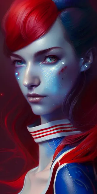 Image similar to galaga by charlie bowater and anna dittmann and artgerm and clemens ascher, intricate, elegant, red and white and blue and black and green mist, highly detailed, dramatic lighting, sharp focus, octane render, trending on artstation, artstationhd, artstationhq, unreal engine, 4 k, 8 k