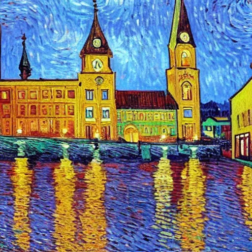 Image similar to a painting of mainz in the style of van gogh