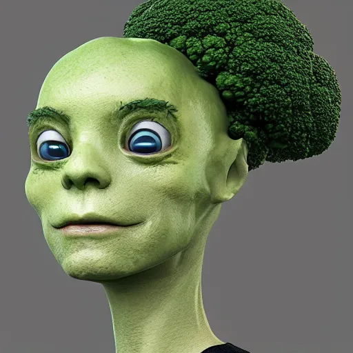 Prompt: [ [ [ human - like anthropomorphic broccoli ] ] ]!! has an elizabeth olsen face, trending on zbrush, unreal engine 5, cgsociety contest winner, intricate, detailed, 4 k quality, concept art