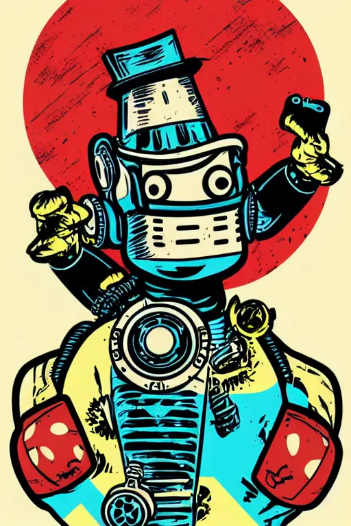 Image similar to fallout 7 6 retro futurist illustration art by butcher billy, sticker, colorful, illustration, highly detailed, simple, smooth and clean vector curves, no jagged lines, vector art, smooth andy warhol style