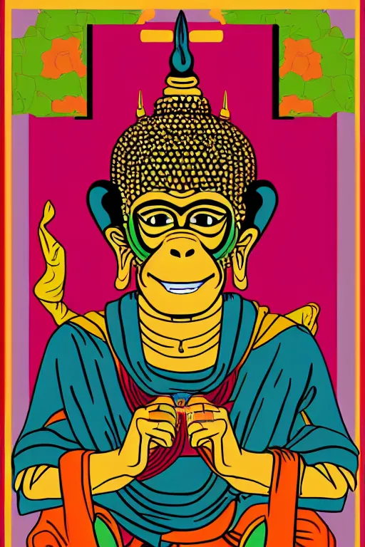 Prompt: a vector based illustration about a monkey Buddhist in the style of pop art, no gradients