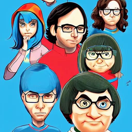 Prompt: characters of The Big Bang Theory illustrated by waveloop, artstation