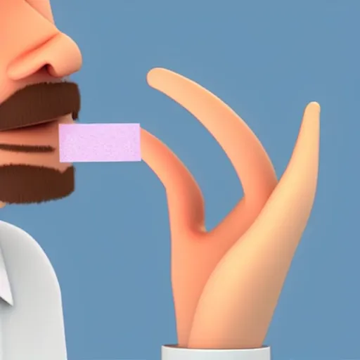 Image similar to a 3d cartoon of a man tasting a bandaid.