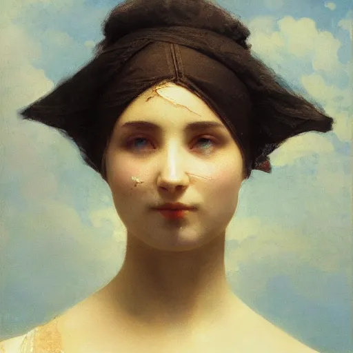 Image similar to a woman’s face wearing a blue silk blindfold, by ivan aivazovsky and alma tadema and remrandt and willen claesz heda, rendered in octane