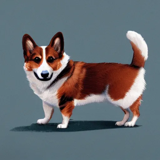 Image similar to corgi and a cat are bestfriends geog darrow greg rutkowski