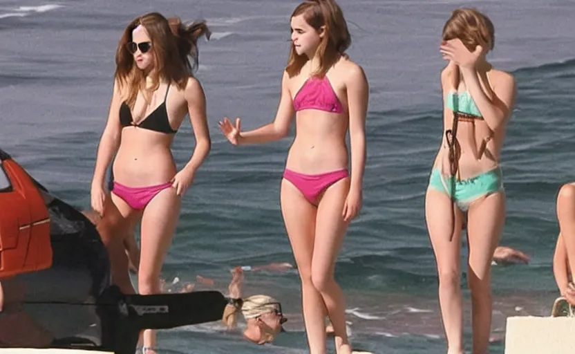 Image similar to emma watson+taylor swift+selena gomez swim together