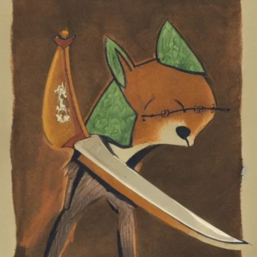 Prompt: fox holding a sword