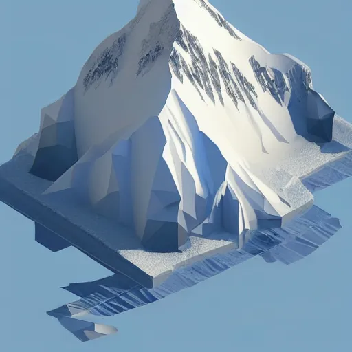 Image similar to floating island with mount everest in the sky, low poly, isometric art, 3d art, high detail, artstation, concept art, behance, ray tracing, smooth, sharp focus, ethereal lighting