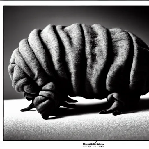 Prompt: formal black and white warm - toned photograph in the style of yousuf karsh of a tardigrade.