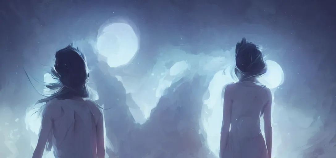 Prompt: Young Himalayan woman floating psychically confused | night time scene, plain walls |light hearted, white eyes, long messy hair | gentle lighting, futuristic, dim lighting, digital art by Makoto Shinkai ilya kuvshinov and Wojtek Fus, digital art, concept art,